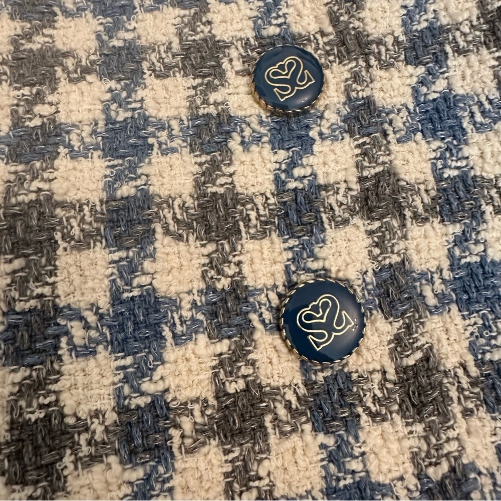 Sandro Womens Blue Calia Tweed Houndstooth Button Check Mini Skirt Size FR 4. @ - Picture 6 of 16